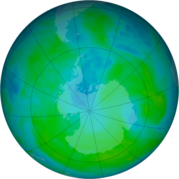Antarctic ozone map for 17 January 1991